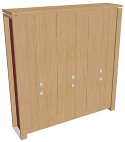 Vysoká skriňa Verno+ S 200 x 46 x 210 cm, dub svetlý / červená