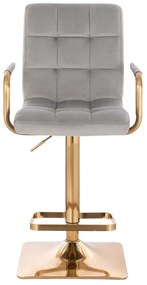 LuxuryForm DESIGN Barová stolička VERONA GOLD VELUR na zlatej hranatej podstave - svetlo šedá