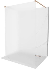 Mexen Kioto, sprchová zástena Walk-In 130 x 200 cm, 8mm sklo námraza, medený matný profil, 800-130-002-65-30