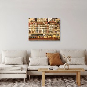 Sklenený obraz - Nábrežná štvrť, Portugalsko (70x50 cm)