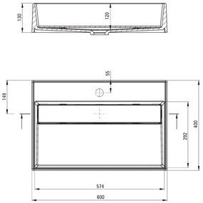 Deante Correo, granitové umývadlo na dosku 600x400x130 mm, čierna, DEA-CQR_NU6M
