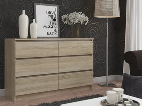 Komoda Kuba 120 cm 6 zásuviek dub sonoma