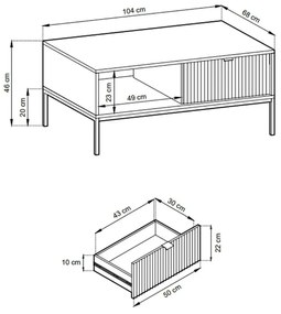 KONFERENČNÝ STOLÍK VIGGO BIELY + ČIERNY PODSTAVEC 104 cm