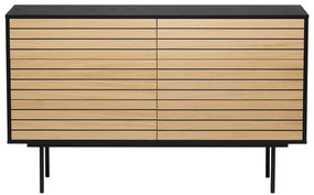 Čierna/prírodná nízka komoda v dekore duba 140x84 cm Stripe - Woodman