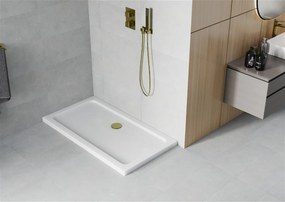 Mexen SLIM - Obdĺžniková sprchová vanička 130x70x5cm + zlatý sifón, biela, 40107013G