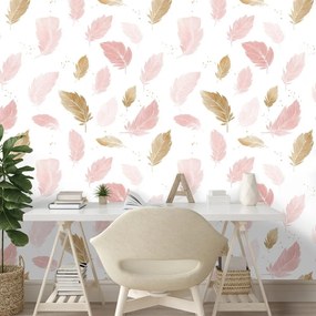 Samolepiaca tapeta ružovo-zlaté jemné pierka