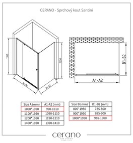 Cerano Santini, sprchovací kút s krídlovými dverami 100(dvere) x 100(stena) x 195 cm, 6mm číre sklo, chrómový profil, CER-CER-426223
