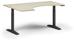 Výškovo nastaviteľný stôl, elektrický, 675-1325 mm, ergonomický ľavý, doska 1600x1200 mm, čierna podnož, orech