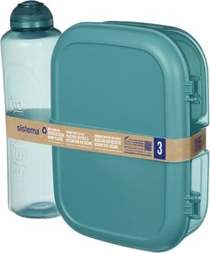 Set desiatového boxu s fľašou - Desiatový box Ribbon 1,1 l a fľaša Swift 480 ml, mix farieb - SISTEMA Farba škatuliek SISTEMA: Modrá