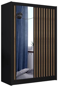 Šatníková skriňa so zrkadlom SANTINO 150x215 cm čierna/dub craft