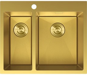 Mexen Flexo, 1.5-komorový nerezový drez 610 x 510 mm, brúsená zlatá, vzor voština, 6446611500-55HC