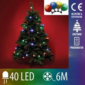 Vianočná led svetelná reťaz vnútorná + programy - farebné gule 3 cm - 40led - 6m multicolour