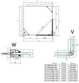 Polysan Polysan, FORTIS LINE obdĺžniková sprchová zástena 800x1000 mm, rohový vstup, FL1080LFL1010R
