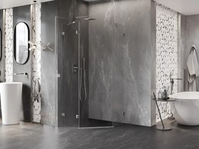 Mexen Lunar, päťuholníkový sprchový kút naklápací doľava 90 x 90 cm, 8mm číre sklo, oceľový profil, 831-090L-090P-97-00-L