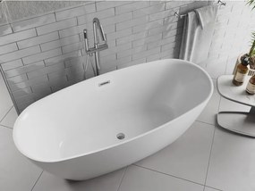 Mexen Luvo Slim, voľne stojaca vaňa 170 × 75 cm, biela lesklá, chrómový prepad, 52801707500-01