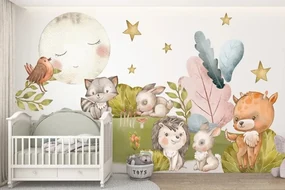 Nálepka na stenu pre deti roztomilé zvieratká na lúke 150 x 300 cm