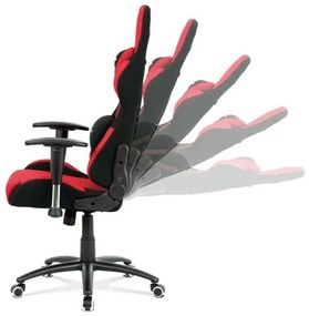Herná stolička v športovom dizajne v červenej látke s čiernymi detailami