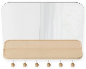 Biely prírodný nástenný vešiak z bukového dreva s poličkou Estique - Umbra