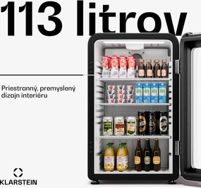 Klarstein Audrey Evo chladnička na nápoje, Retro dizajn, sklenené dvere, 113 L, EEK C
