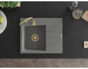 Mexen Ben, 1-komorový granitový drez 600x500x190 mm, ľavý + zlatý sifón, šedá, 6522605000-71-G