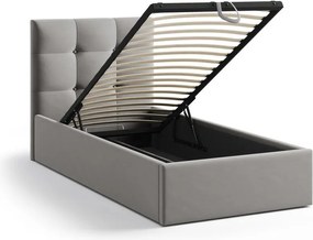 Sivá čalúnená jednolôžková posteľ s úložným priestorom s roštom 90x200 cm Phaedra – Micadoni
