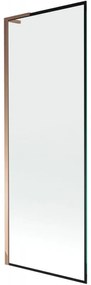 Mexen Next L, 1-krídlová vaňová zástena 70 x 150 cm, 6mm číre sklo-čierny vzor, ružové zlato profil, 895-070-000-03-70-60