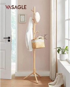 Voľne stojaci vešiak na kabáty a klobúky, s 8 háčikmi, prírodná farba