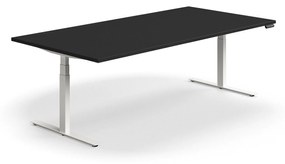 Nastaviteľný rokovací stôl QBUS, obdĺžnik, 2400x1200 mm, biely rám, čierna