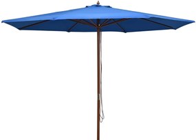 Vonkajší slnečník s drevenou tyčou 350 cm, modrý