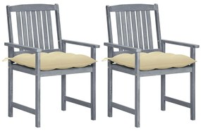 Záhradné stoličky s podložkami 2 ks, sivé, akáciový masív 3061255