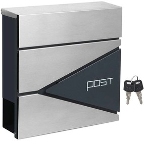 Moderná poštová schránka s priehradkou na noviny, antracitová a strieborná