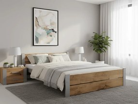 Posteľ IKAROS DOUBLE 140 x 200 cm, dub artisan/sivá Rošt: Bez roštu, Matrac: Matrac COCO MAXI 20 cm