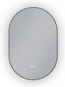 Erga Freya, oválne LED zrkadlo 60x90cm v čiernom kovovom ráme, 3 farby svetla, zadné osvetlenie, vyhrievacia podložka proti zapareniu, ERG-V01-FREYA-6090-BK