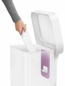 Obdĺžnikový pedálový kôš 45 l, biela oceľ, priehradka na vrecká, biela