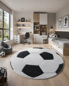 Dywany Łuszczów, Detský kusový koberec Bambino 2139 Football, 100x100 (priemer) kruh, čiernobiela, detská izba