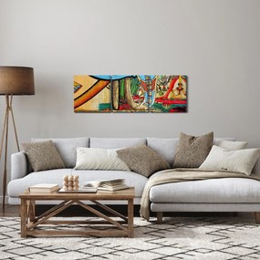 Obraz s egyptskými motívmi (s hodinami) (90x30 cm)