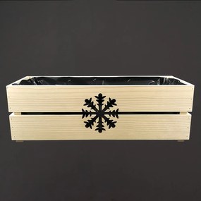 AMADEA Drevený vianočný kvetináč s vločkou prírodnou, vo vnútri s čiernou fóliou, 52x21,5x17cm, český výrobok