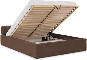 Hnedá čalúnená dvojlôžková posteľ s úložným priestorom s roštom 180x200 cm Cille – Ropez