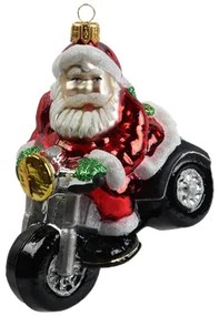 Sklenená figúrka Santa na motorke