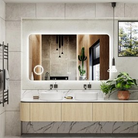 Erga Myra, LED zrkadlo 140x80 cm s kozmetickým zrkadlom 3x zväčšenie, 5082 lm, 3 farby svetla, zadné osvetlenie, ERG-V01-MYRA-1480-00