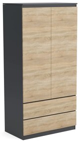 Šatní skriňa 90cm so 2 zásuvkami a vešiakom LUNE Antracitová/Sonoma dubová