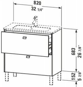 DURAVIT Brioso stojaca skrinka pod umývadlo Compact na nožičkách, 2 zásuvky, 820 x 389 x 835 mm, biela vysoký lesk, BR440702222