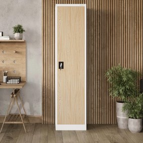 Kovová spisová skriňa ALEX, 450 x 1850 x 400 mm, Eco Design: biela/ dub sonoma