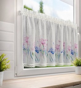 Dekorstudio Kuchynská záclonka DOLOREZ zdobená kvetinovou potlačou a čipkou 150 x 60 cm