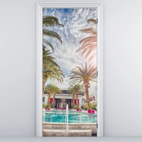 Fototapeta na dvere - Palmy s bazénom (95x205cm)