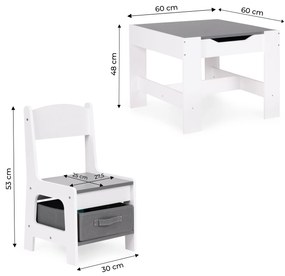 EcoToys Detská zostava nábytku, stôl + 2 stoličky, tabuľa - biela ECOTOYS