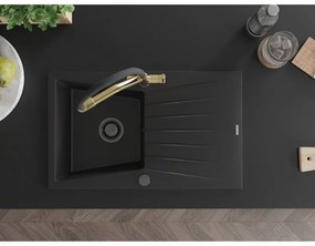 Mexen Cesar, 1-komorový granitový drez 775x470x190 mm a drezová batéria Duo, čierna, 6514-77-671701-57-B