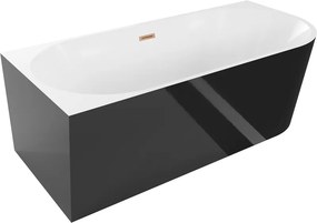Mexen Mia, voľne stojaca rohová vaňa, lavá, 180 x 80 cm, biela-čierna, medený prepad, 52691808075L-65