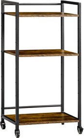 HOMCOM 3-podlažný nastaviteľný úložný vozík s kolesami pre kanceláriu, kuchyňu a spálňu 50x35x100 cm Rustikálna Hnedá | Aosom
