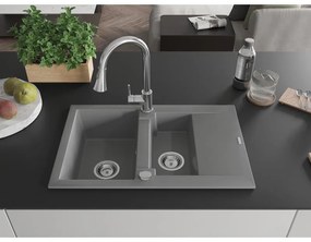 Mexen Gaspar, 1,5-komorový granitový drez 737x475x177 mm a drezová batéria Elia, šedá, 6507-71-670101-00